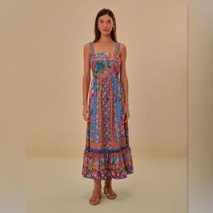 Farm Rio Stiched Garden Blue Maxi Dress